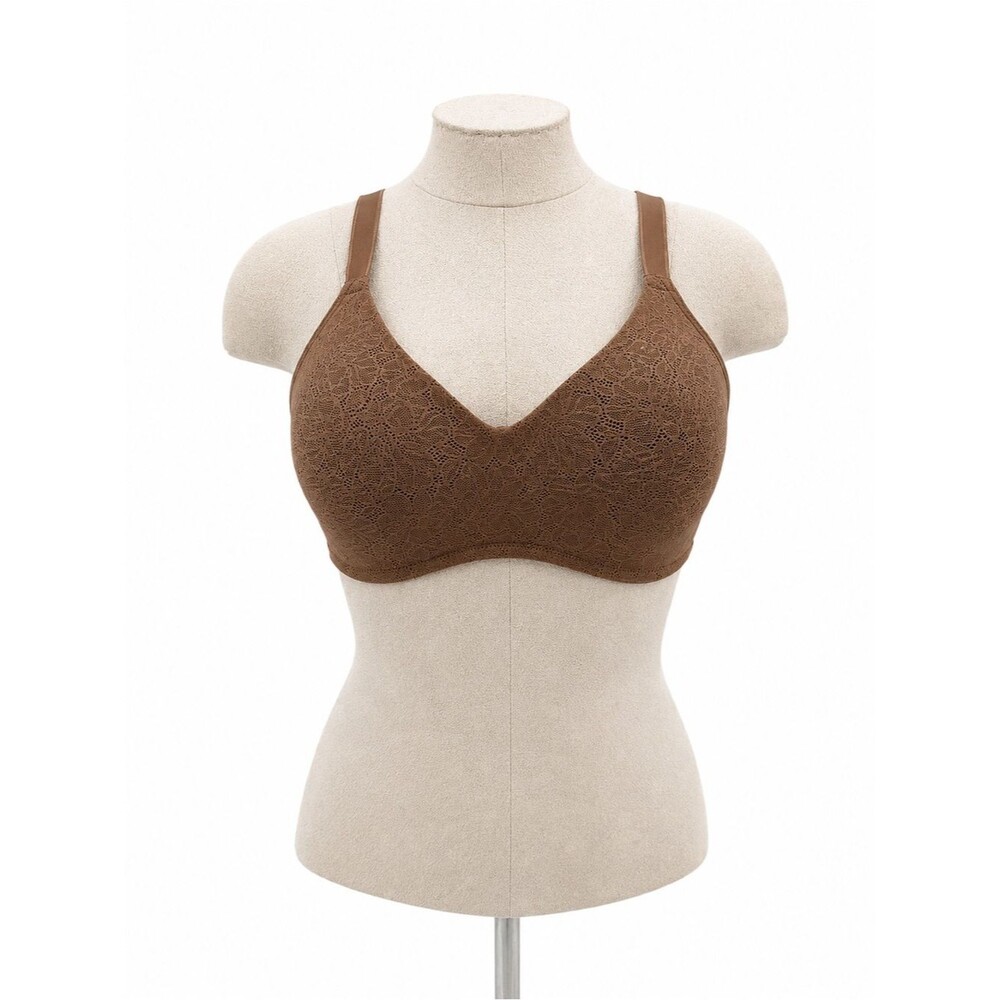 Jockey Brown Wireless Bra Size 36B Classic Lace Floral Soft Neutral